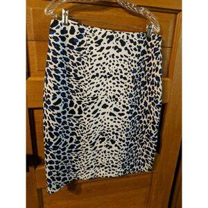 Worthington Size L Skirt Black Blue White Animal Print Large Pencil Women Modest